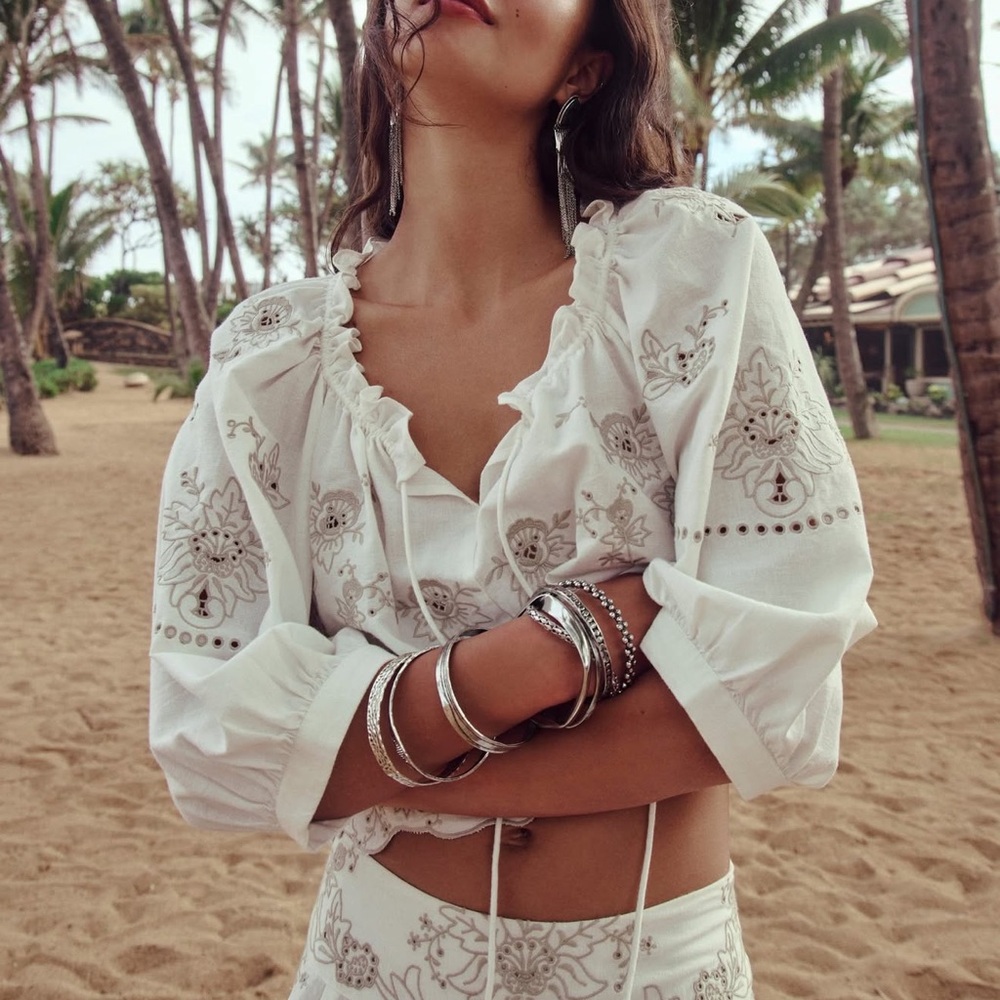 NWT- FP Boho Embroidered White Flowy Top